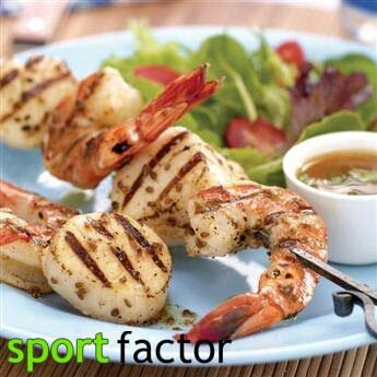 Brocheta de gambas y vieiras